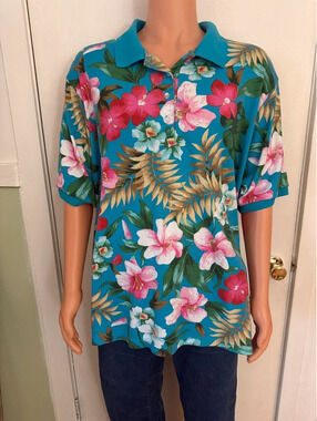 Roamans men’s 4X all over floral print polo, golf shirt, short sleeve